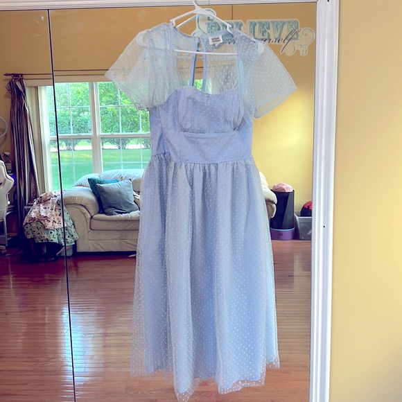 Pale blue polka dot Libby swing dress - Picture 2 of 6